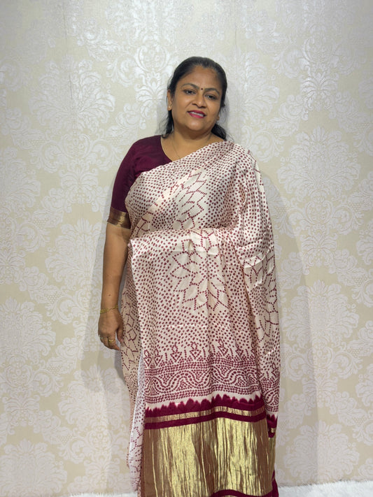 Pure gaji marun silk bandhani