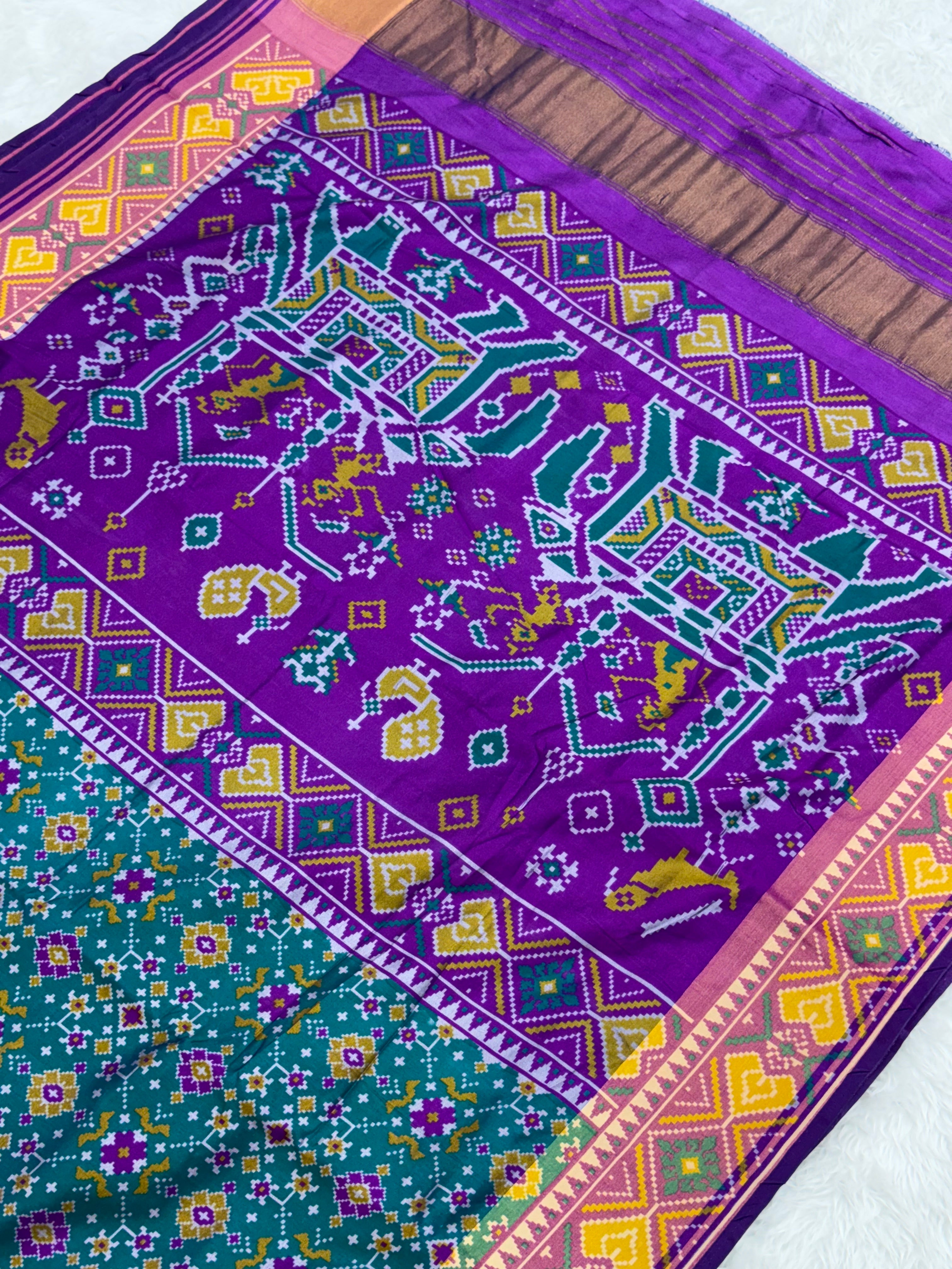 Bottle green ajrakh design pure look patola saree