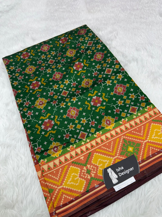 Telish green ajrakh design pure look patola saree