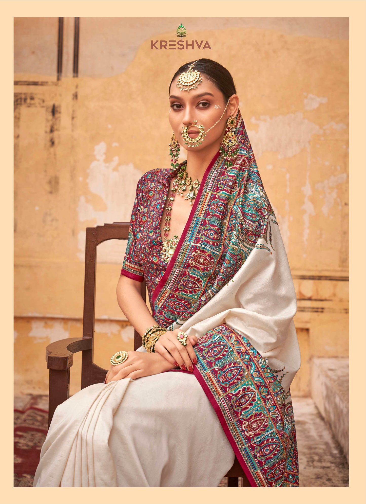 pashmina saree bottle white colour