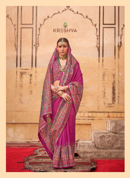 pashmina saree bottle pink colour