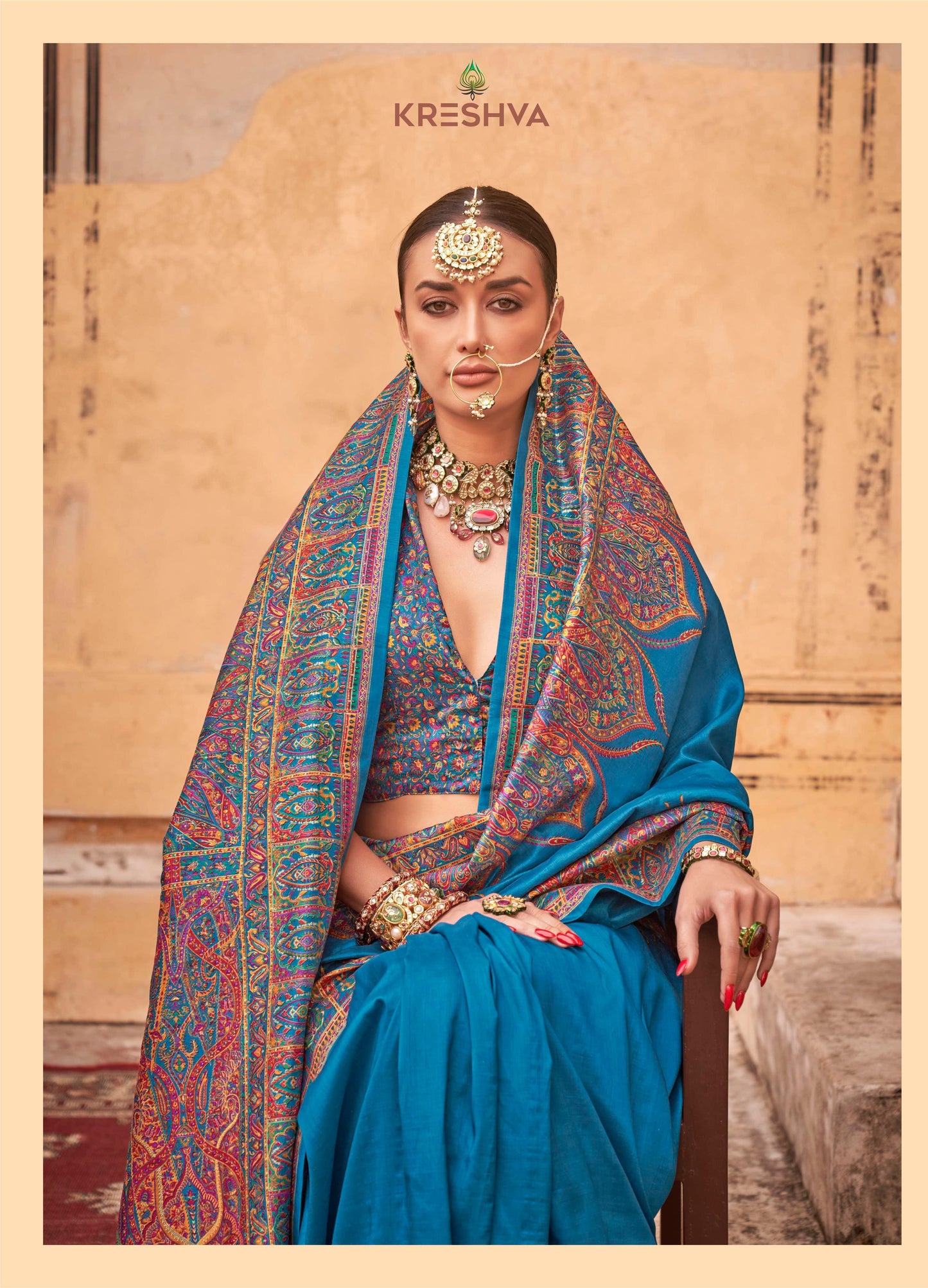 pashmina saree bottle sky colour