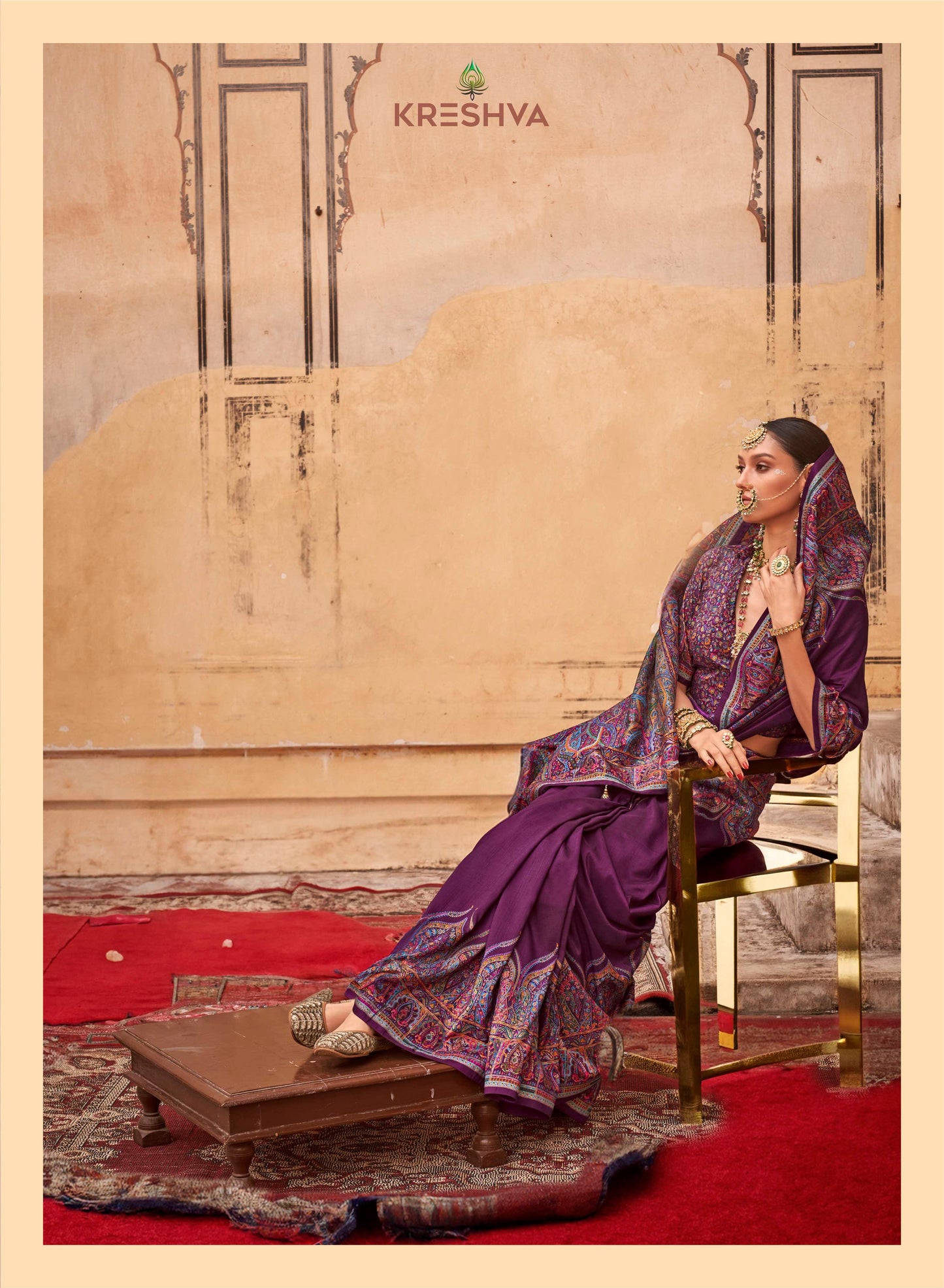 pashmina saree bottle purple colour