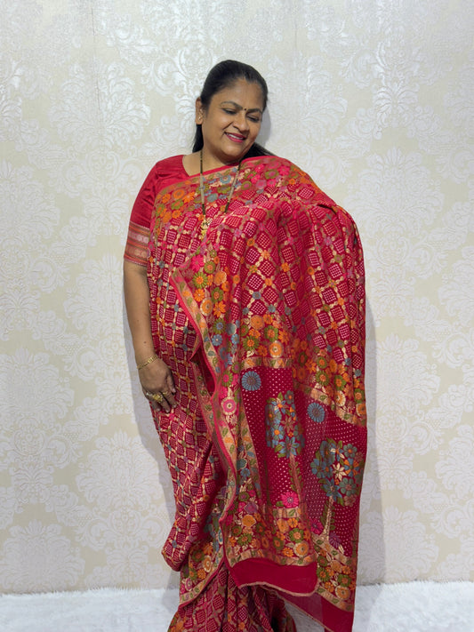 Pure jorjet red bandhani