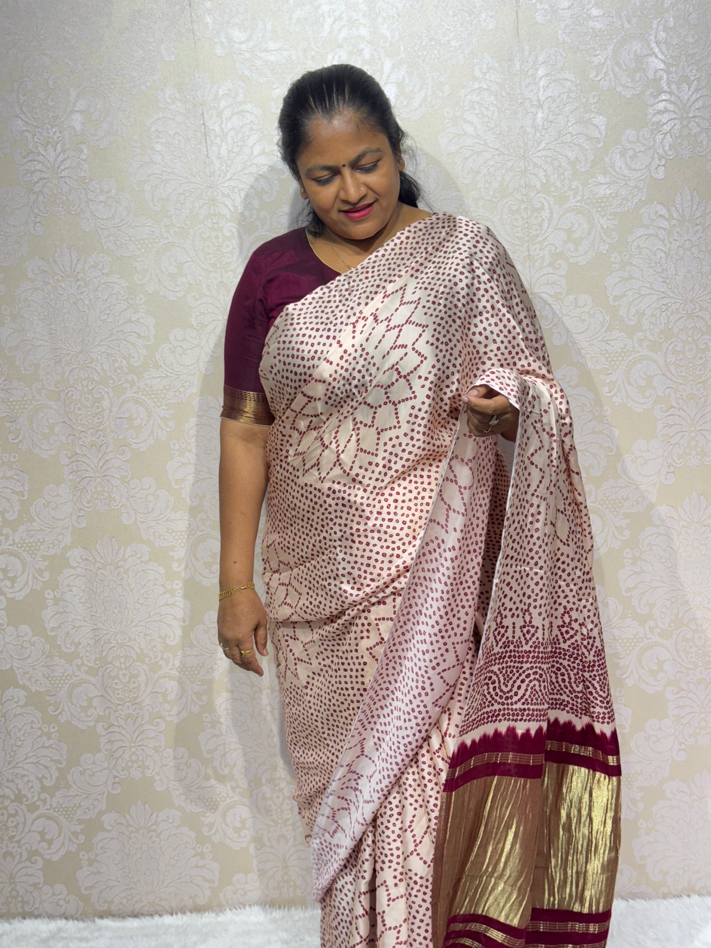 PURE GAJI MARUN SILK BANDHANI