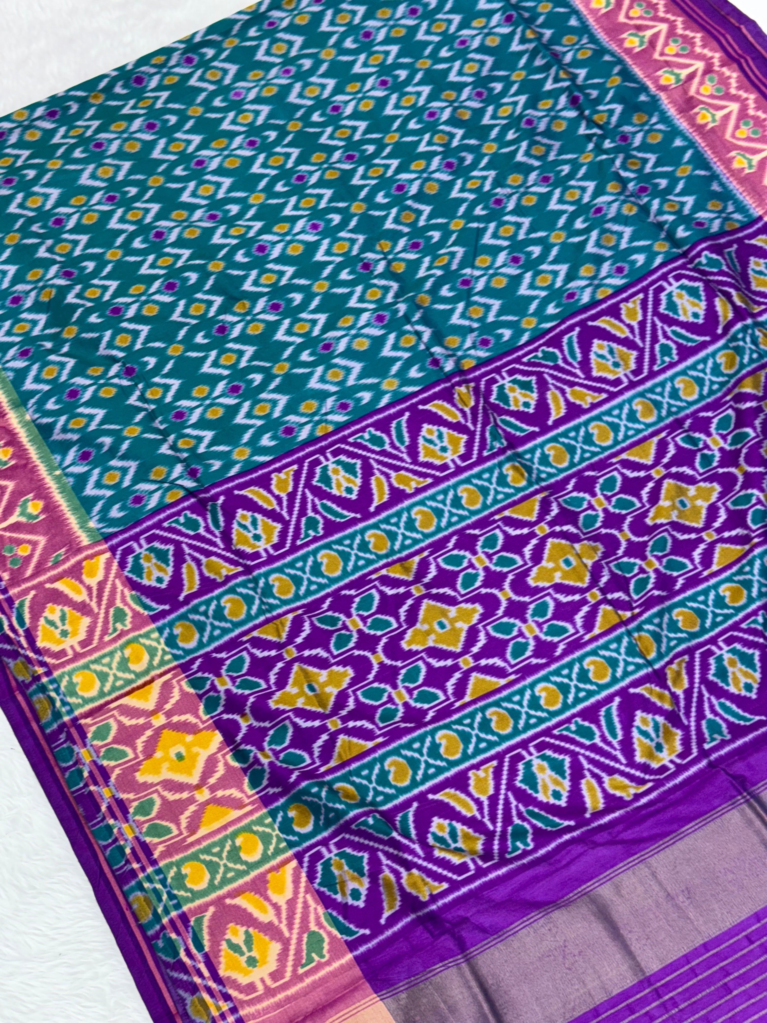 Bottle green ikkat design pure look patola saree