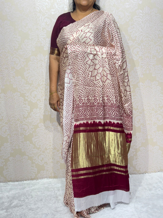 Pure gaji marun silk bandhani