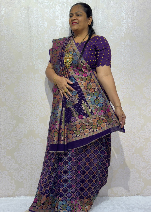 Pure jorjet purple bandhani