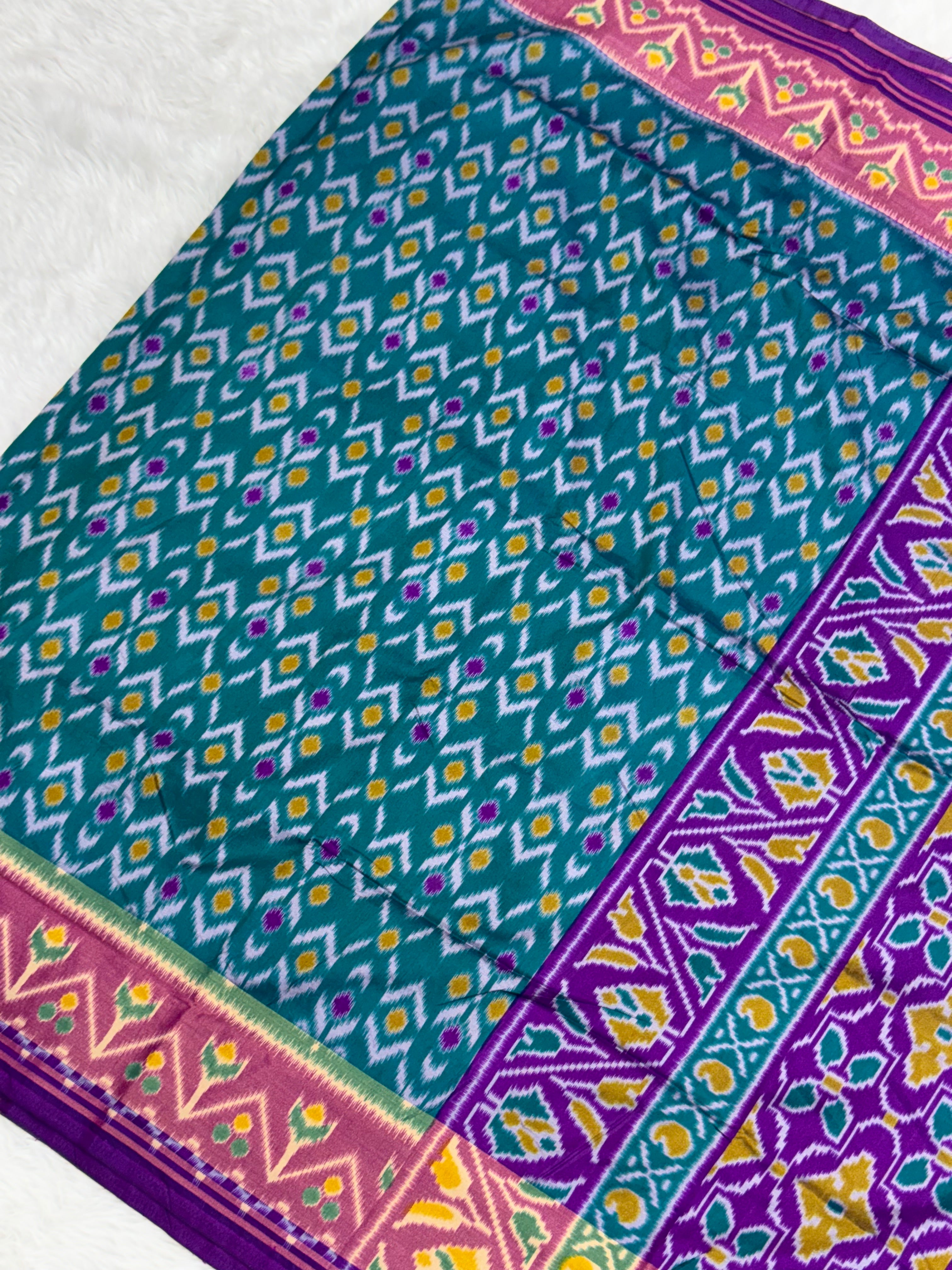 Bottle green ikkat design pure look patola saree