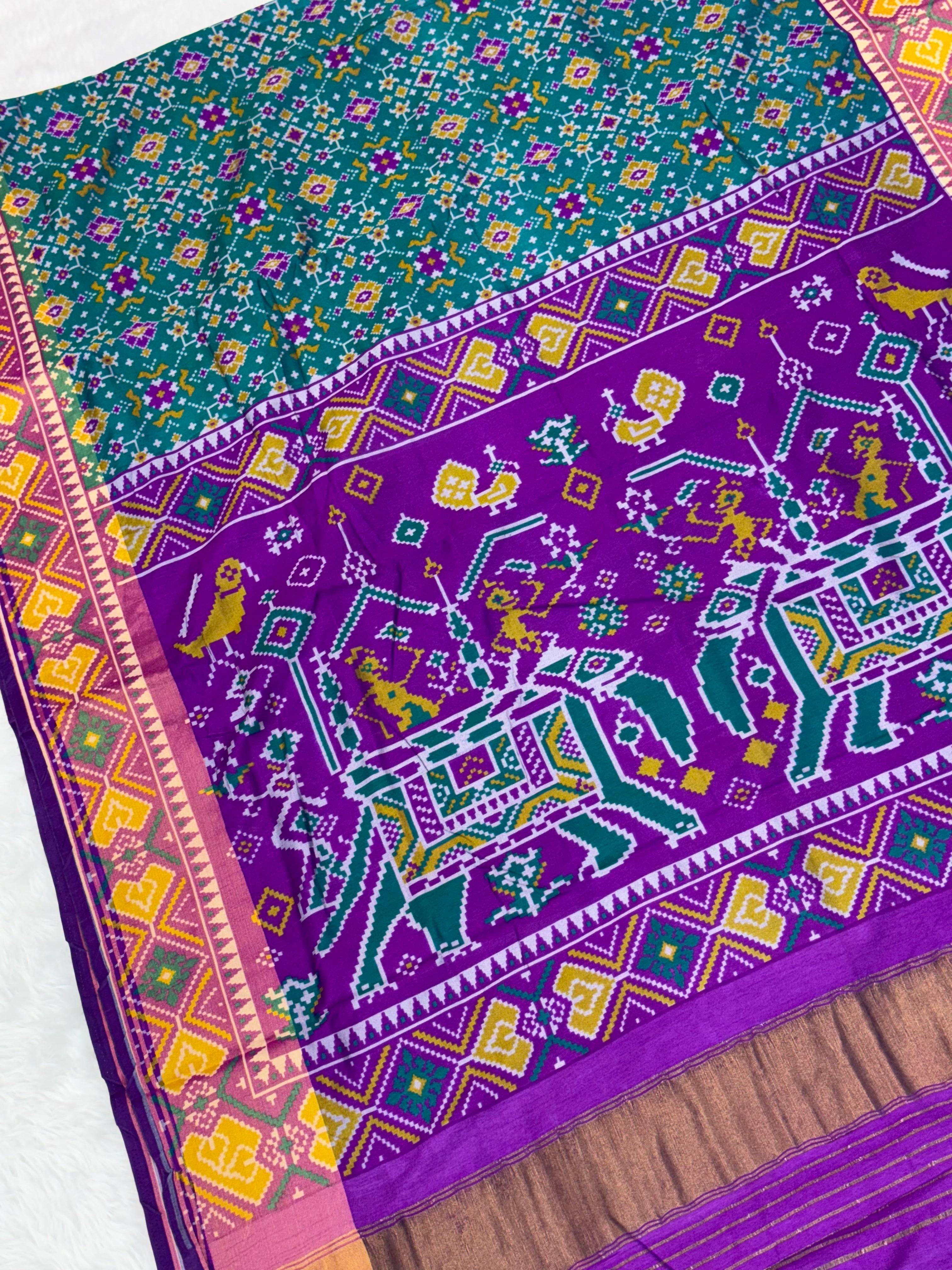 Bottle green ajrakh design pure look patola saree