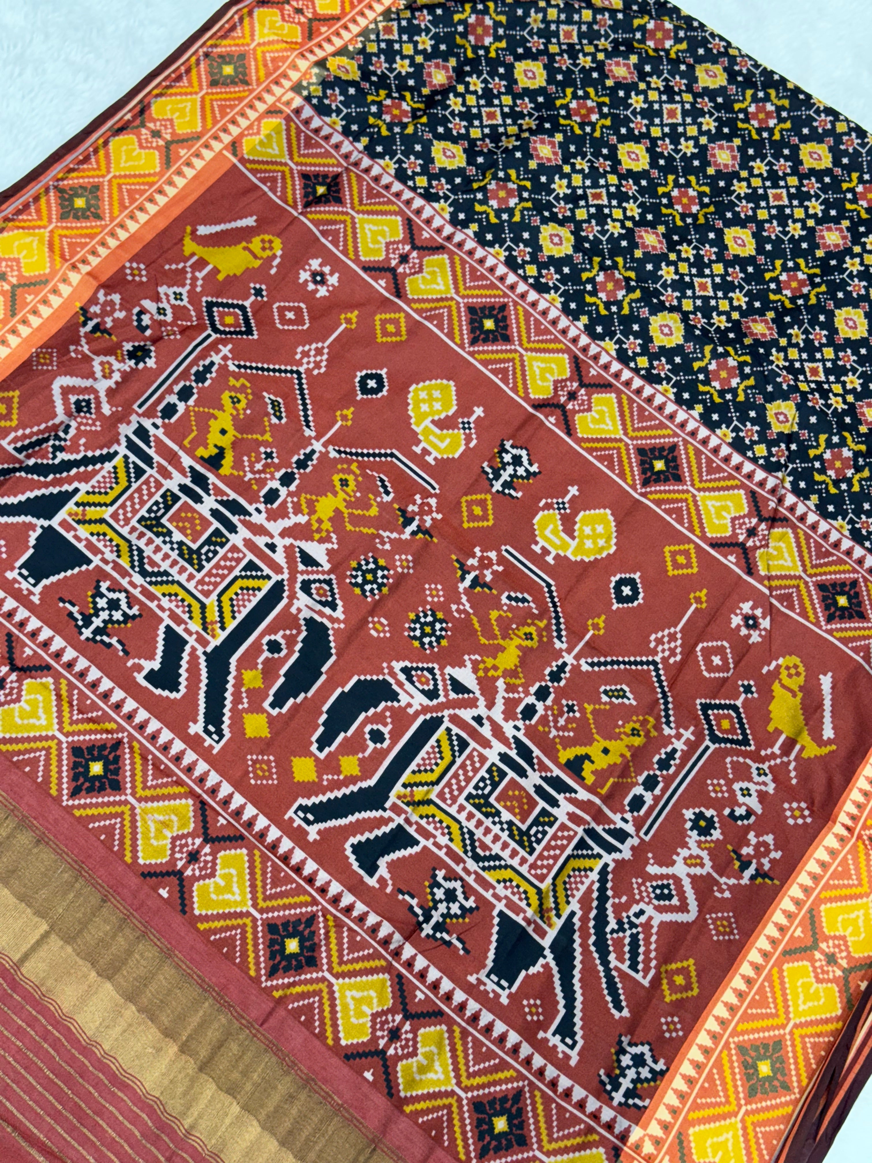 Black ajrakh design pure look patola saree
