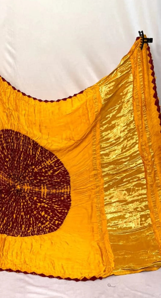 Pretty Yellow Shibori Bandhni Border Pure Modal Silk Plian Saree