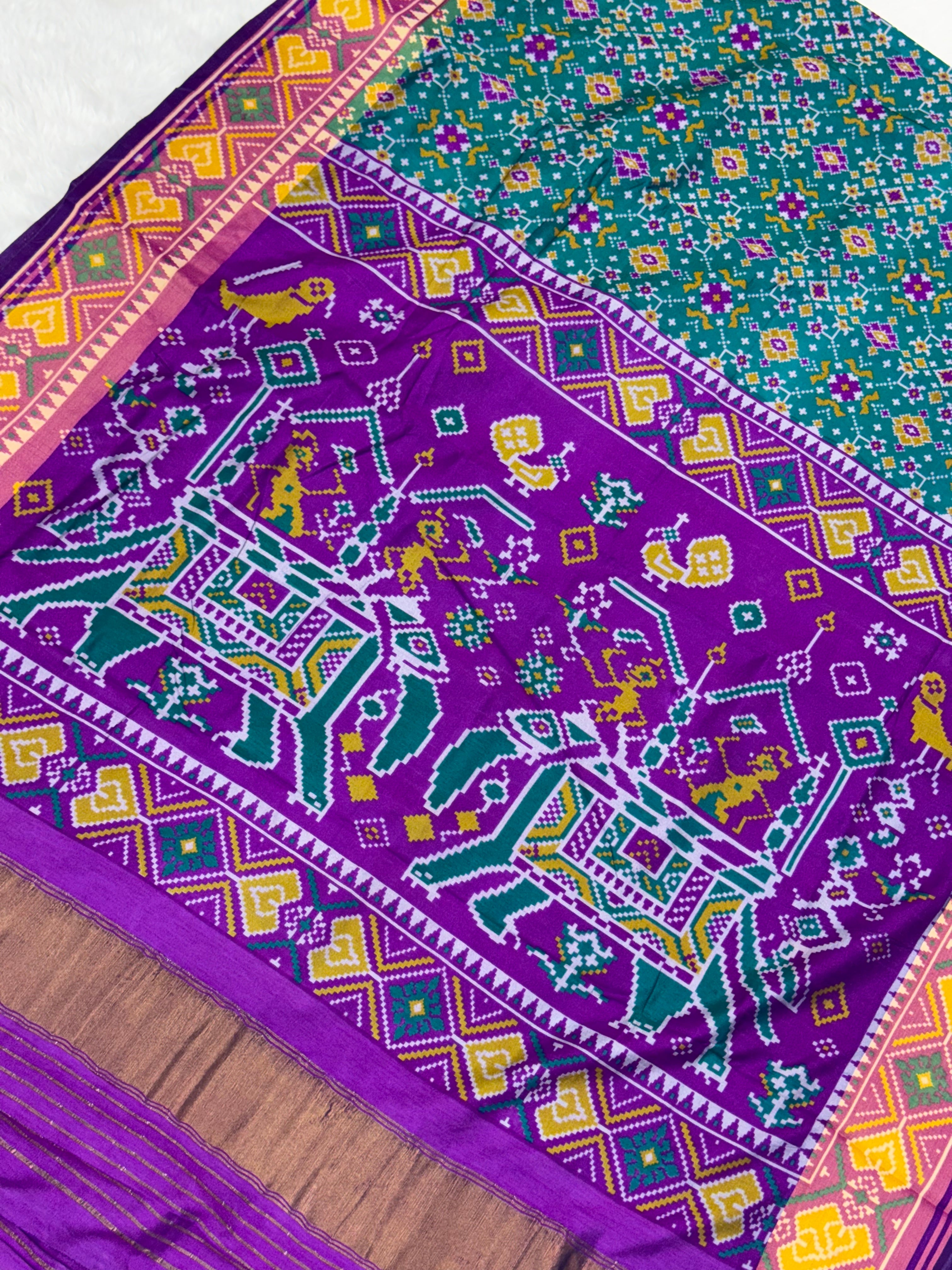 Bottle green ajrakh design pure look patola saree