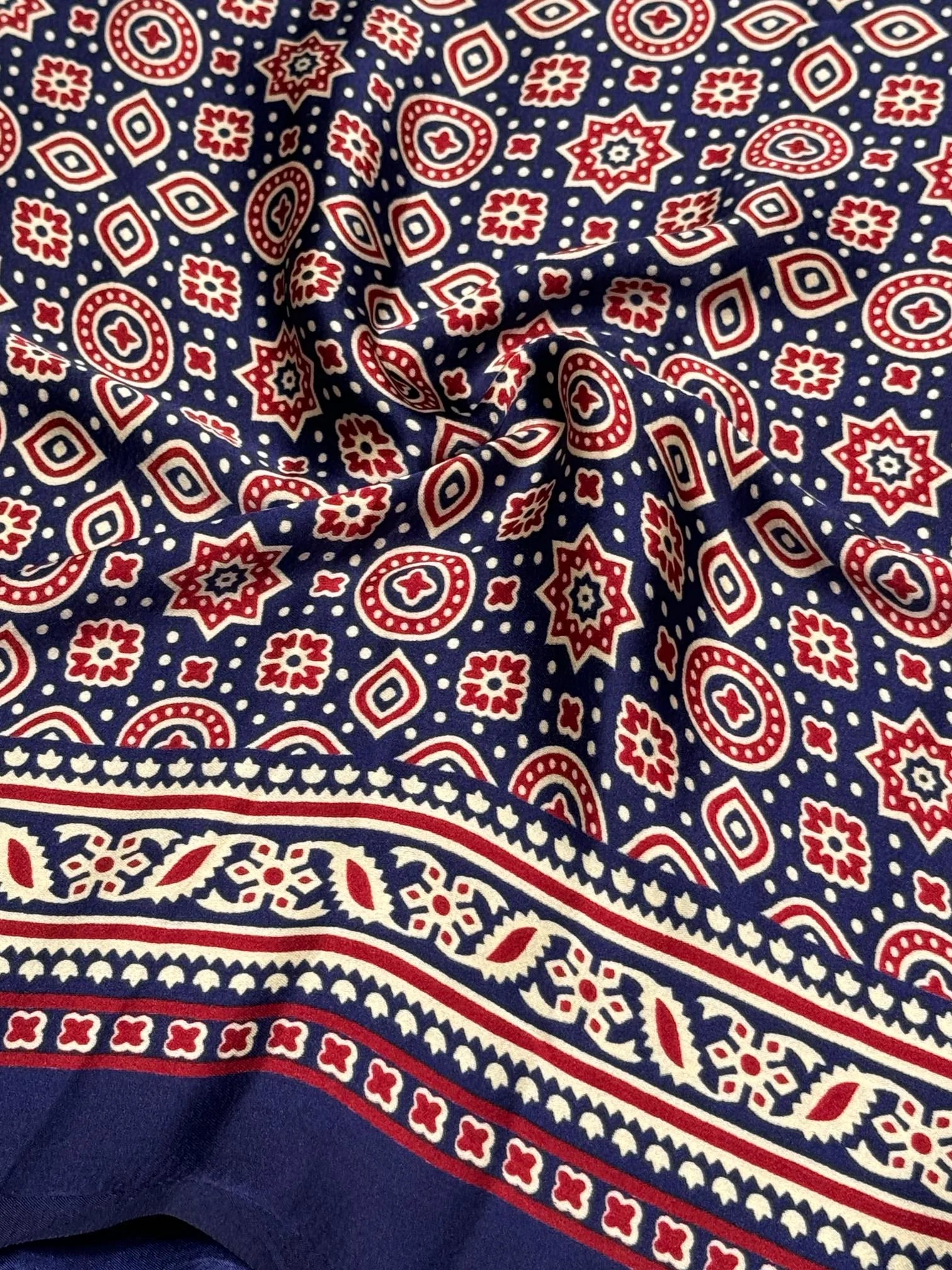 Blue Ajrakh Printed Soft Modal Silk Natural Print Saree P1