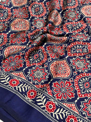 Blue Ajrakh Printed Soft Modal Silk Natural Print Saree P2