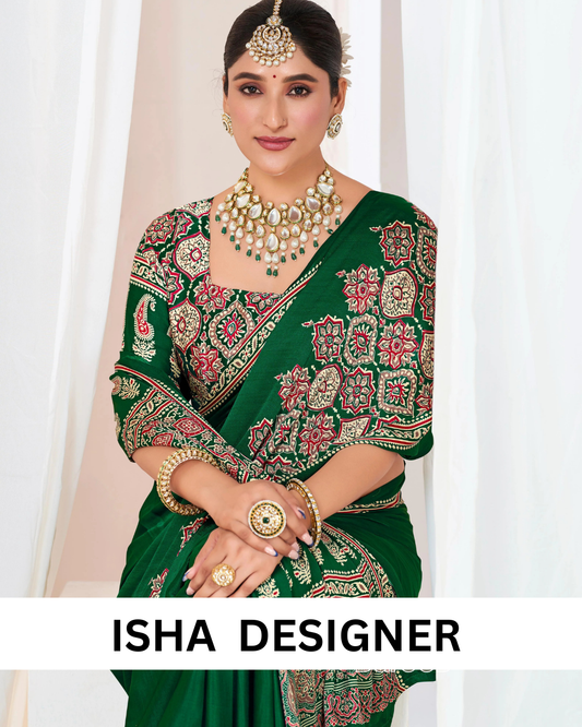 Green Ajrakh Printed Modal Silk Plain Saree With Ajrakh Blouse P6
