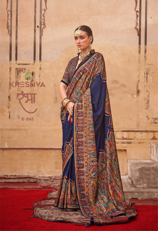 pashmina saree bottle blue colour