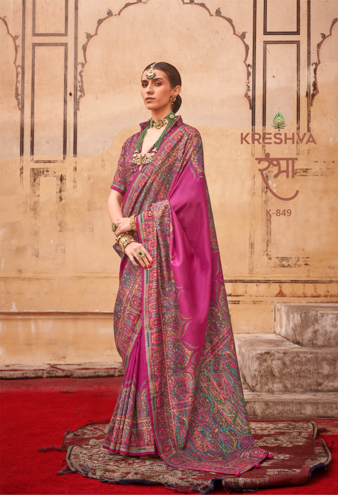 pashmina saree bottle pink colour