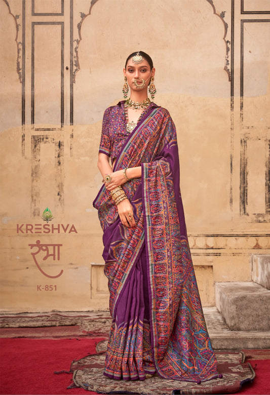 pashmina saree bottle purple colour