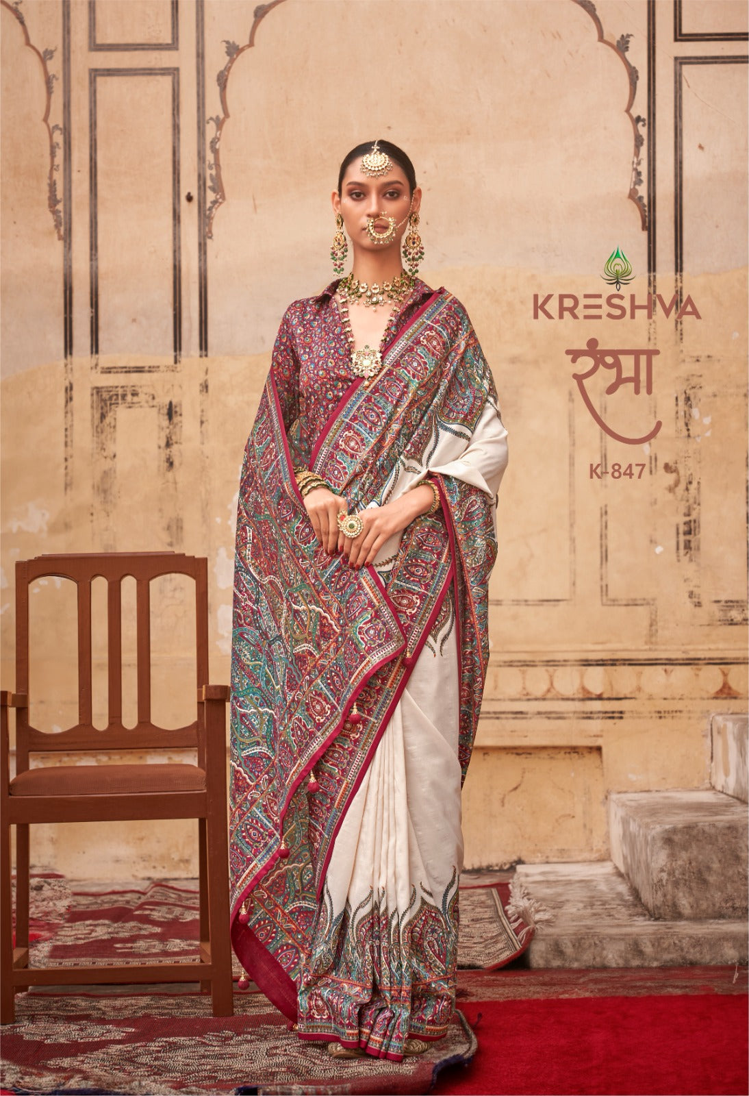 pashmina saree bottle white colour